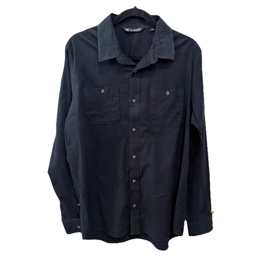 TravisMathew Cloud Flannel Shirt Mens Large Black Button Up Long Sleeve Stretch